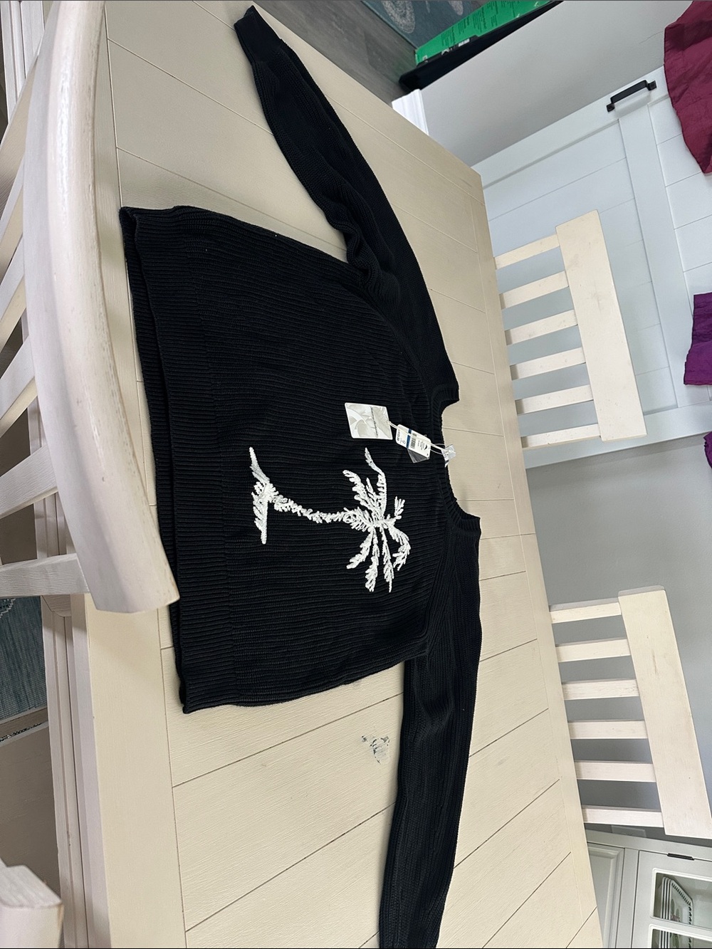 Tommy Bahama Black Sweater with White Palm Tree Embroidery